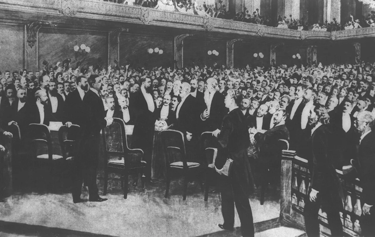 Les délégués du premier congrès sioniste, réunis à Bâle à la fin du mois d’août 1897 (image d’époque).